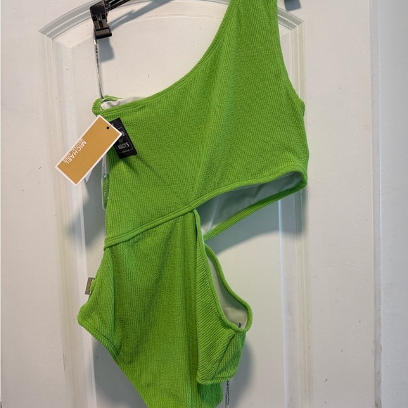 - NWT Michael Kors Women's One-Shoulder Side-Cutout Swimsuit Apple Green size 8 - Picture 4 of 8
